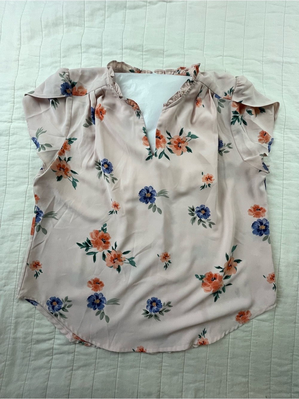 41 Hawthorn Floral Ruffle Sleeve Blouse - Blush Pink (fits like XL) Large Petite